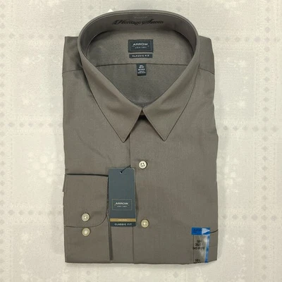 Arrow Mens Dress Shirt Size 18.5 36/37 Classic Fit Point Collar Gray NWT #U64 - Изображение 1 из 4