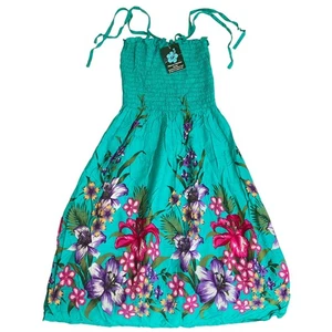 Hibiscus Collection Hawaii Youth Girl Midi Dress Size L Green Floral Sleeveless - Picture 1 of 7
