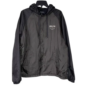 Brixton Windbreaker Jacket Mens Size Medium Gray Black Lightweight Hooded - Picture 1 of 13