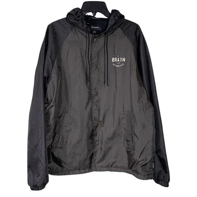 Brixton Windbreaker Jacket Mens Size Medium Gray Black Lightweight Hooded - Image 1 of 4