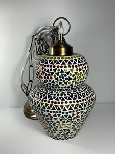 Hand Crafted Mexican Mosaic & Brass Chandelier Pendant Lamp 13 in. Hardware Inc. - Picture 1 of 11