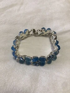 Lisner | Blue Aurora Borealis Rhinestone Silver Flower Link Bracelet Jewlery - Picture 1 of 7