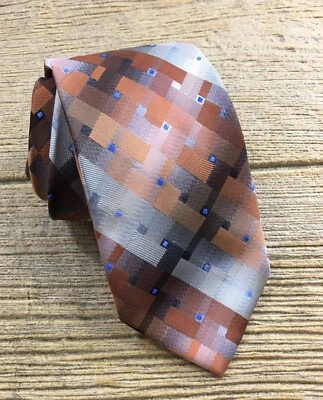 Adolfo Hombres Corbata Cuello Naranja Bronceado Cuadrados 3” Ancho Elegante Traje Accesorio Foto 1 de 4