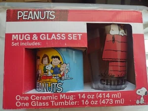 Juego de tazas y vasos de cacahuetes una taza de cerámica 14 oz un vaso de vidrio 16 oz - Imagen 1 de 7