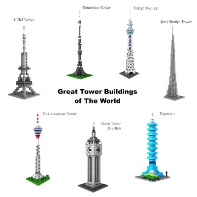 LOZ World Tower Building Block Set Eiffel Big Ben Burj Sky Tree Ostankino Taipei - Image 1 of 2