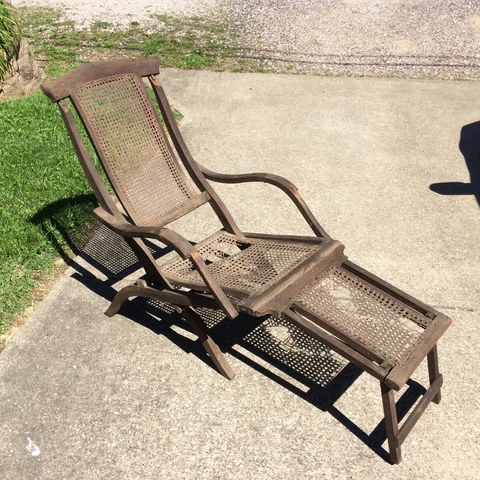Turn of the Century Rare Antique Vtg Wood Folding Chase Lounge Beach Patio Chair Cover