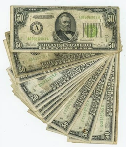 FR#2102 $50 1934 (13) Federal Reserve Notes Assorted Districts F-VF DC-6174 - Picture 1 of 2