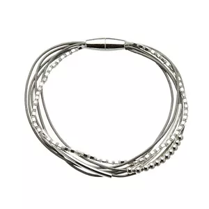 Womens Bracelet with six grey leather strands and silver beads - Riley S - Picture 1 of 2
