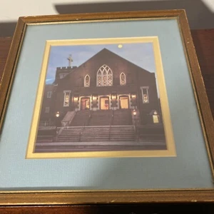 Vintage 1975 Framed Picture Belmont Christian Church Hangable 10 x 10 - Picture 1 of 6