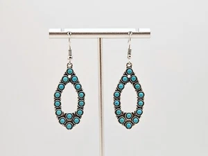Silver Plated Turquoise Drop Dangle Earrings, Cute Boho Jewelry for Women - Picture 1 of 7