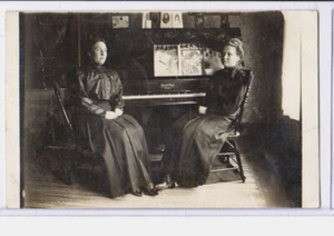 Real Photo Postcard RPPC - Music Two Women at Story & Clark Piano Chicago - Picture 1 of 2
