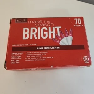 BRAND NEW!! 70-PINK Mini Lights Indoor/Outdoor 14.3' New in Box CHRISTMAS LIGHTS - Picture 1 of 8