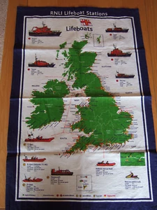 RNLI Life Boat Chart Of GB And Ireland Linen Tea Towel - Picture 1 of 5
