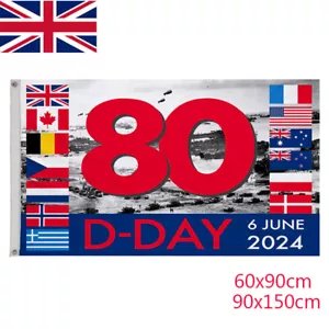 80 Years D-Day Landings 6th June 1944-2024 (a) Commemorative Flag 2 SIZE - Picture 1 of 4