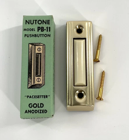 NuTone Push Button Door Bell PB-11 Gold Anodized - Vintage NOS Cover
