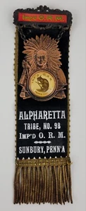 Antique Improved Order of Red Men Alpharetta Tribe No. 98 Ribbon Pin Sunbury, PA - Picture 1 of 14