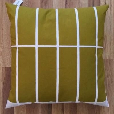 FINNISH MODERN MARIMEKKO "TIILISKIVI" 50X50 OLIVE  PILLOW W/ FEATHER INSERT NWT - Image 1 of 4