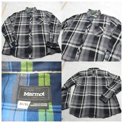 Camisa de franela Marmot para hombre XL negra roja a cuadros manga larga abotonada caminata al aire libre Foto 1 de 4
