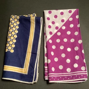 PR of 2 Vintage Cotton SQ Neck Scarfs Hair Bandanas Polka Dots Retro Purple Navy - Picture 1 of 12