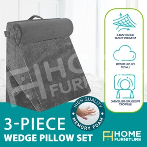 3PCS Bed Wedge Pillow Set Memory Foam Back Support Cushion Headrest Leg Raiser - Picture 1 of 11