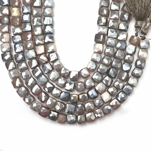 Natural Gray Moonstone 8 Inch Strand 6-7MM Beads Faceted Cube Shape Coated Beads - Picture 1 of 6