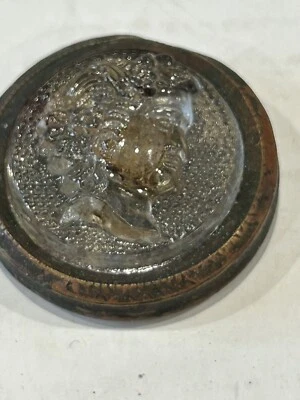 Antique Victorian Era Bust Brass Accent Glass High Relief Cameo Picture Button - Image 1 of 4