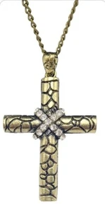 Großer goldfarbener Kreuz Anhänger in Messing Appell gekreuzt mit Strass Halskette - Bild 1 von 10