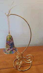Cloisonné Glockenständer rosa blau grün gelb Blumen Gold Hintergrund Geschenk Deko - Bild 1 von 16