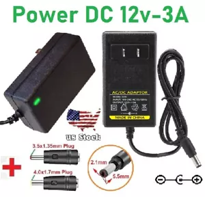 12V 3A AC/DC Adapter Power Supply Charger with 5.5x2.1mm +2 DC Power Plug Tips - Picture 1 of 10