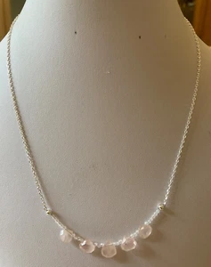 Threaded & Sterling Silver Chain 18" Necklace with Rose Quartz Beads - Picture 1 of 4