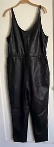 TOPSHOP 100% Real Leather Jumpsuit Spaghetti Strap Pockets US 12 NWT $320 - Picture 1 of 12