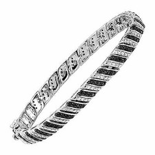 Finecraft Black & White Diamond Tennis Bracelet - Sterling Silver