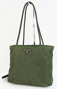 Authentic PRADA Green Nylon Tote Shoulder Bag Purse #51095