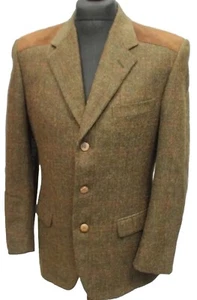 Men's GUCCI Tweed Wool Leather Shoulder Sports Style Blazer 46R Pit To Pit 22" - Picture 1 of 6