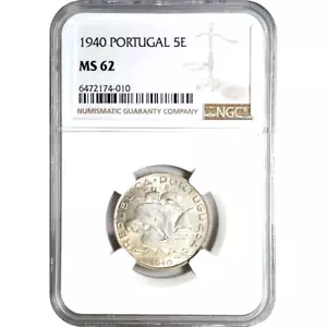 1940 Portugal 5 Escudos, NGC MS 62 - Picture 1 of 2