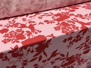 Woven Crepe Dress Fabric,m Per Metre - Floral Silhouette Print - Red & Pink - Picture 1 of 3