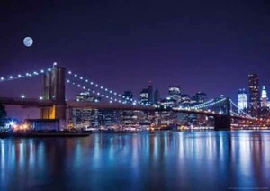 Brooklyn Bridge Nachtszene New York Amerika A2 Poster Druck 59cmx42cm BLPA2P29 - Bild 1 von 5
