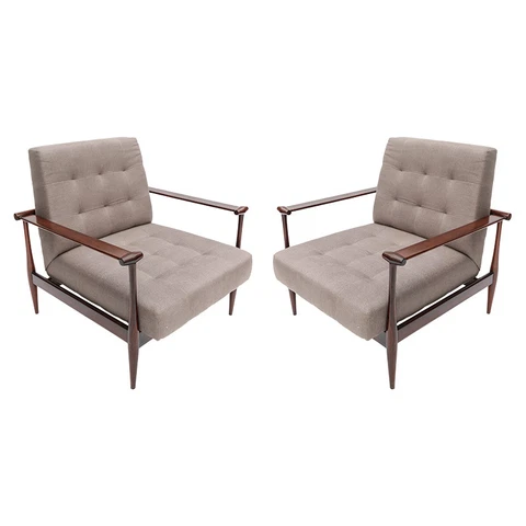 Pair of Liceu de Artes Brazilian Jacaranda 1960s Armchairs in Grey Linen Cover