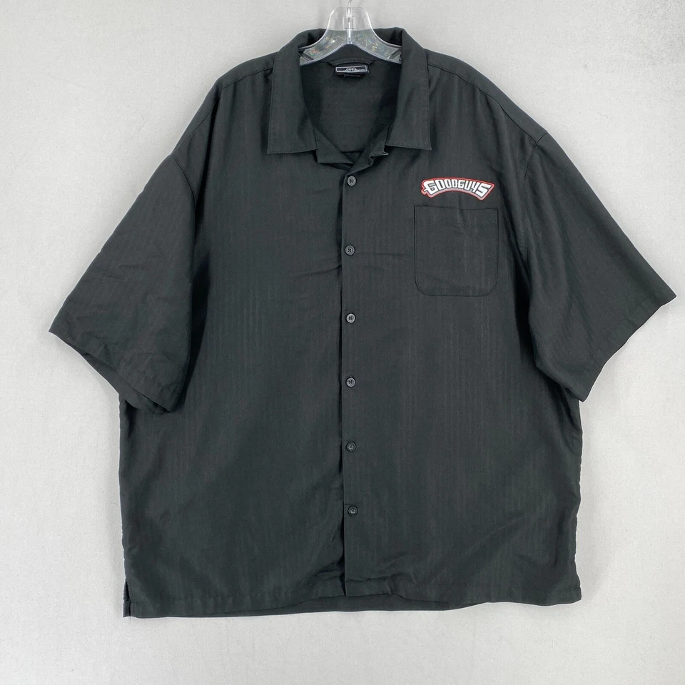 Vintage GOOD GUYS Hot Rod Camp Shirt Mens 3XL Black Suede & Chrome Logo - Image 1 of 4
