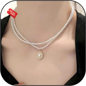 Gargantilla de perlas para mujer collares largos de perlas para mujer simple collar de perlas plateadas - Imagen 1 de 13
