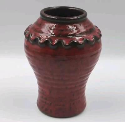 Vintage Fat Lava Ceramic Pottery Style Red And Black Vase - Image 1 of 4