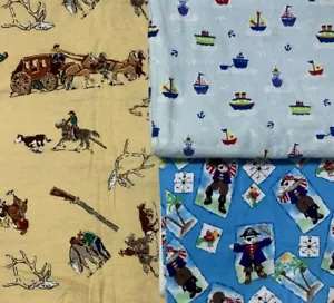 VINTAGE JOANN BOYS BOATS, PIRATES, WESTERN FLANNEL FABRIC YARDAGE & REMNANTS - Picture 1 of 4