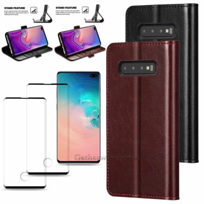For Samsung Galaxy S10+/S10e S20 Ultra Case Wallet Leather Cover Tempered Glass - Image 1 of 4