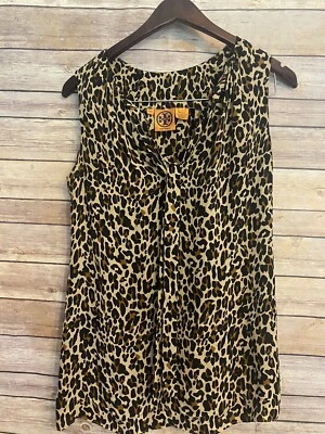 Tory Burch Silk Top Women 4 Small Brown Leopard Print Tie Back Sleeveless - Image 1 of 4