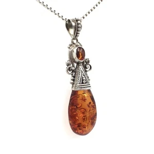 50cm Halskette mit Anhänger 835 Silber 4.20ct Bernstein Tropfen Collier Schmuck - Picture 1 of 15