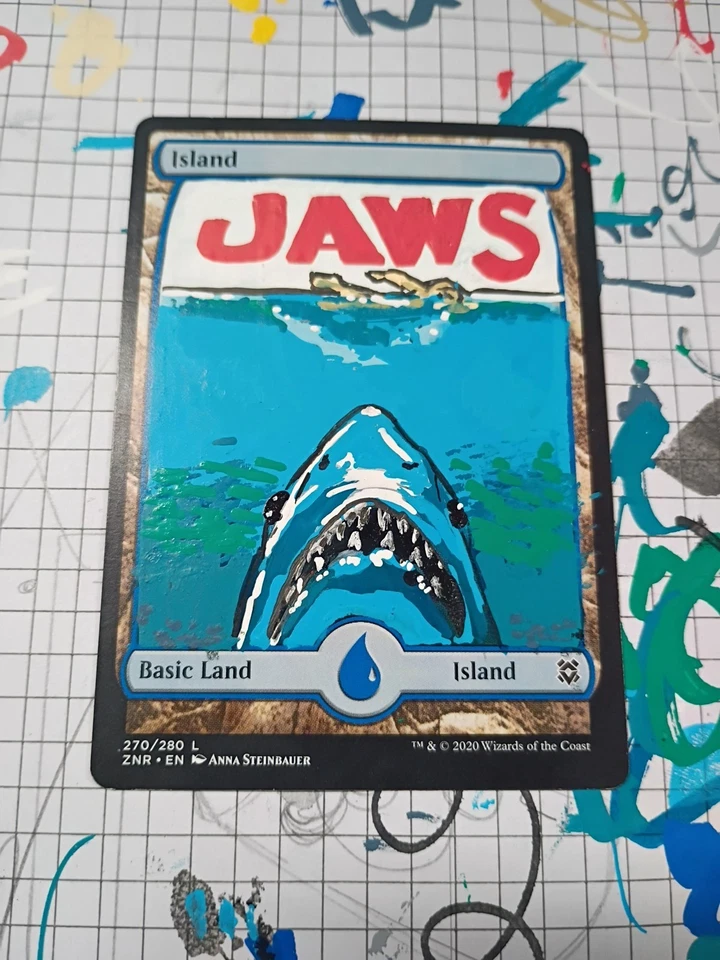 Mtg Altered Art Island Jaws Arcylic Full Art - Image 1 of 2