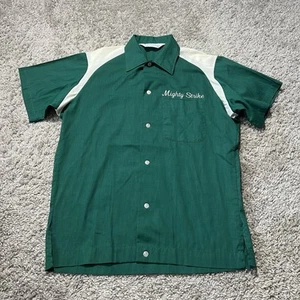 True Vintage Bowling Shirt 1970s Button Down Green Small 60s Strike Stitched - Picture 1 of 8