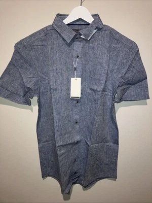 NEW Ike Behar Men's Short Sleeve Washed Blue Button Down Dress Shirt Polo Small - Image 1 of 4