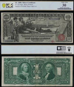 SC 1896 $1 Fr.225 Llave Educativa Bruce|Roberts Sig. Certificado de plata PCGS 30 - Imagen 1 de 4