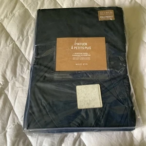West Elm Pintuck Window Dark Blue Curtains 2 Panels 42 X 84 Cotton NEW - Picture 1 of 6